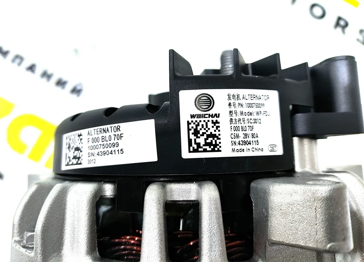 1000750099 - Генератор WP12/WP13 28V/80A Евро5 (6-ручейковый шкив) SHACMAN ОРИГИНАЛ
